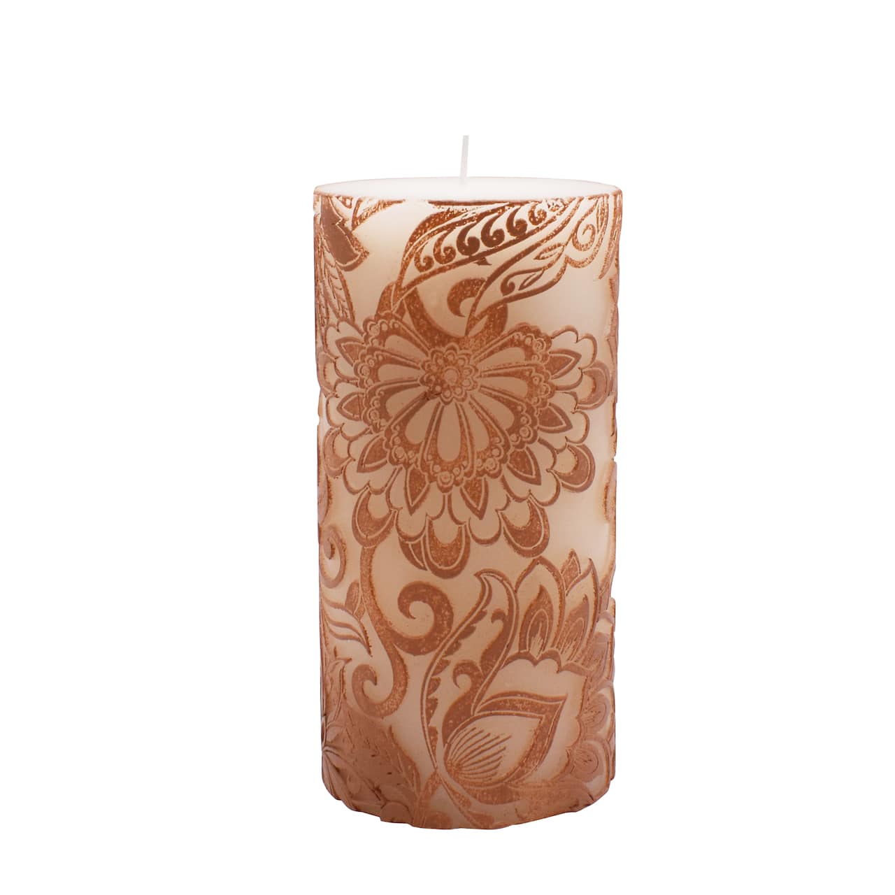 Brown & White Floral Embossed Pillar Candle by Ashland®